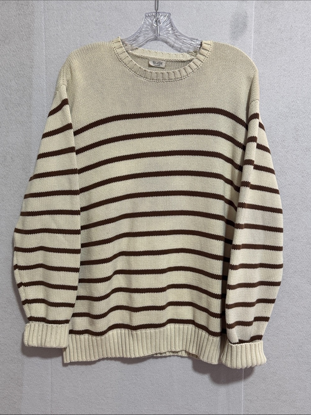 Brandy Melville Cream & Brown Striped Crewneck Sweater